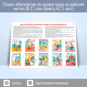 Плакат «Инструктаж по охране труда на рабочем месте» (В-17, ламинированная бумага, A2, 1 лист)